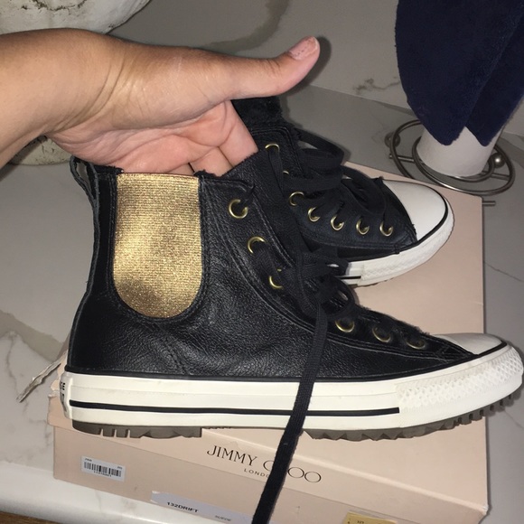 Converse Shoes - CONVERSE LEATHER w SHERPA LINED PLATFORM SNEAKERS WORN 1X SIZE 8m gold ankle